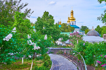 Poster - The curved alley in garden of Kyiv Pechersk Lavra Cave Monastery, Kyiv, Ukraine