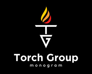 Wall Mural - Set Letter TG GT Monogram Geometric Style Torch Funnel Fire Burn Multicolored Symbol Design Vector