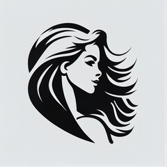 Wall Mural -  a woman's face with long hair in black and white. Generative AI