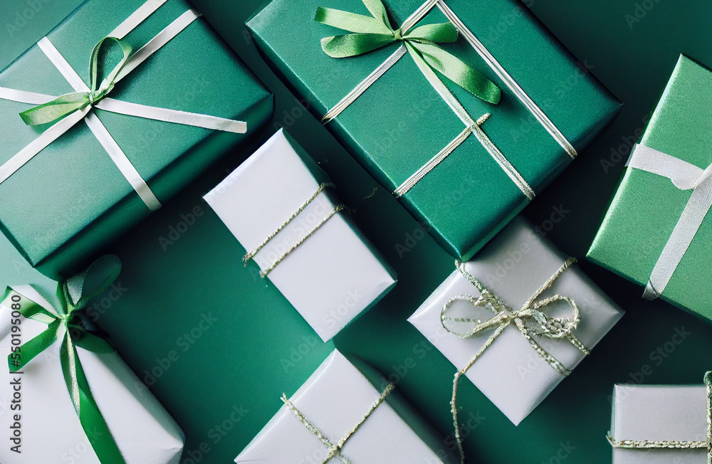Foto Stock Di Caja De Regalos En Colores Verde Con Listones Blancos Y 