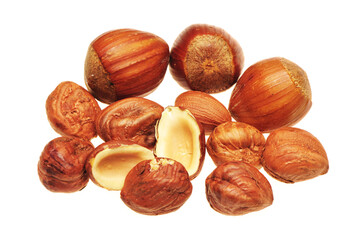 Wall Mural - Hazelnuts on white background
