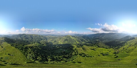 Wall Mural - Panorama 360 of the endless lush pastures of the Carpathian expanses and agricultural land. 
