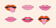 Vector simple line icons and illustrations, lips stickers and badges, outline groovy badges, smiling mouth, pop art design elements