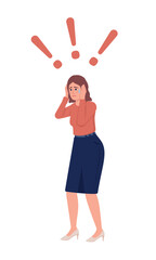 Wall Mural - Worried office lady semi flat color vector character. Being on shock. Editable figure. Full body person on white. Simple cartoon style illustration for web graphic design and animation