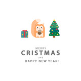 Fototapeta Pokój dzieciecy - christmas card with christmas tree, squirrel, gift box