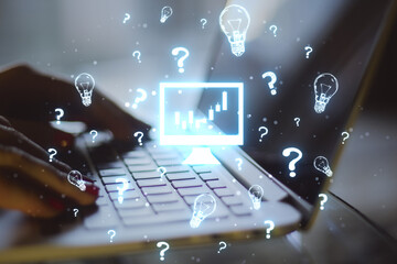 Canvas Print - financial data analysis concept. close up of female hands using laptop computer keyboard with glowin