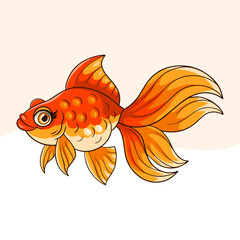 Wall Mural - Cartoon goldfish on a white background