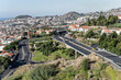 aerial with roads junction on slopes of  historical town on Atlantic ocean, Funchal, Madeira