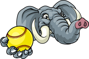 An elephant animal softball sports team cartoon mascot