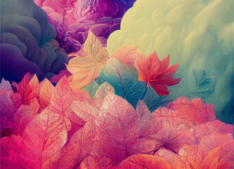 Wall Mural - Texture in Triadic color scheme in pastel colors surrealistic leaves.