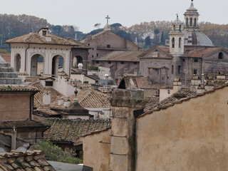 Wall Mural - rome house roof and church dome cityscape roofdome view panorama