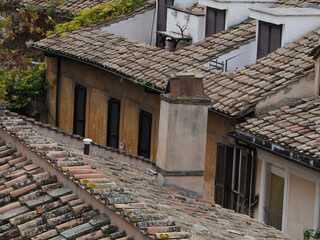 Wall Mural - rome house roof and church dome cityscape roofdome view panorama