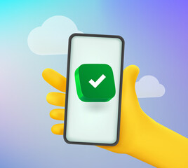 Leinwandbilder - Man holding smartphone with green screen. Comic 3d style vector illustration