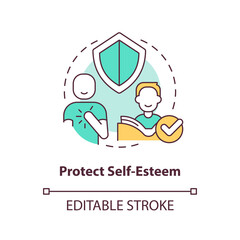 Protect self-esteem concept icon. Feeling confident. Explanation of cognitive bias abstract idea thin line illustration. Isolated outline drawing. Editable stroke. Arial, Myriad Pro-Bold fonts used