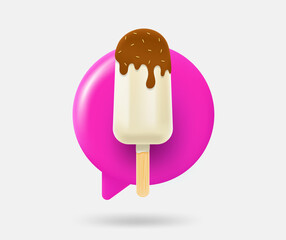 Poster - Speech cloud with ice cream. 3d vector isolated illustration