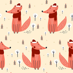 Wall Mural - seamless pattern with cute fox. vector