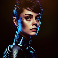 Wall Mural - A fictional person, not based on a real person. Portrait of an fictional astronaut in a spacesuit. High-tech astronaut from the future. The concept of space travel. . Generative AI