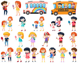 Wall Mural - Set of cute school kids cartoon characters