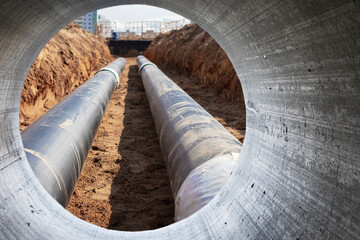 modern water supply and sewerage system. underground pipeline works. water supply and wastewater dis