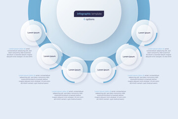 Six option circle infographic design template. Vector illustration