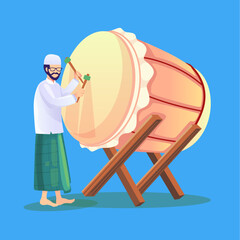 Sticker - a Muslim beats a drum on a holiday