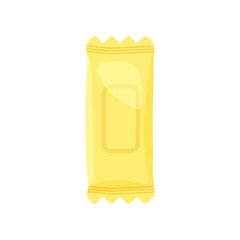 Sticker - Yellow candy or chocolate bar vector illustration. Snack in foil packaging for lunch at school or office on white background. Lunch break, food, desserts concept