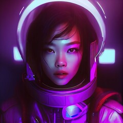 Wall Mural - A fictional person, not based on a real person. Portrait of an fictional astronaut in a spacesuit. High-tech astronaut from the future. The concept of space travel. . Generative AI