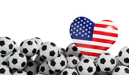 Wall Mural - America flag heart with a soccer ball background. Football banner. 3D Rendering