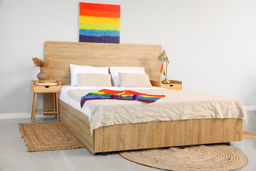 Poster - Interior of light bedroom with LGBT flag and painting