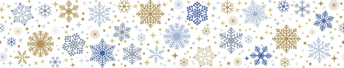 Wall Mural - christmas and happy new year snowflake seamless border, festive ornate style repeat backdrop with bl