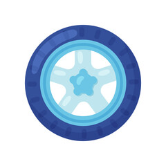 Sticker - Blue tire or wheel for cars vector illustration. Rubber wheel, steel disk, basic geometric shape for kindergarten or school children. Transportation, equipment, education, geometry concept for kids