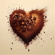 Exploding heart made from coffee. Creative idea of coffee beans amazing explosion. St Valentine's Day greeting card. AI generated image