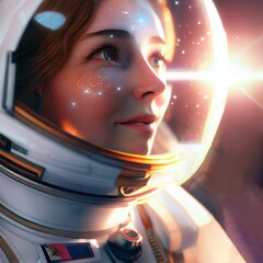 Wall Mural - A fictional person, not based on a real person. Portrait of an fictional astronaut in a spacesuit. High-tech astronaut from the future. The concept of space travel. . Generative AI