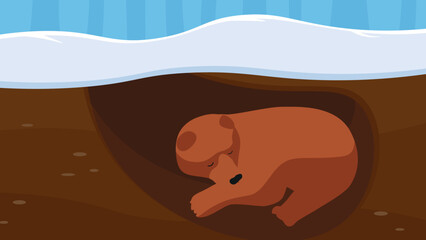 Poster - bear sleeps in a den