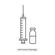 Syringe and ampoule line icon in vector, illustration of materials for injection.