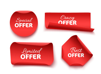 Wall Mural - Collection of Offer Tags. Red Discount Labels. Vector Illustration