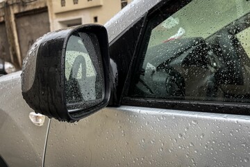 Sticker - Raindrops on white car side rear-view mirror