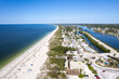 Aerial Drone Nokomis Beach. Gulf of Mexico on Casey Key in Nokomis Florida, United States. Red tide water.