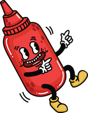 A Vector Of A Cute Cartoon Ketchup Bottle