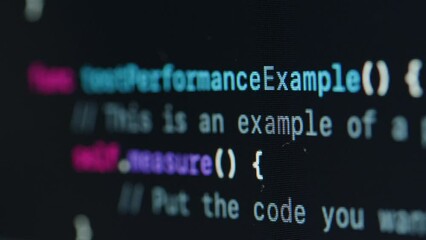 Coding UX UI script text on screen, HTML5 in editor for website development, Close up Macro of Programming code software developer. 