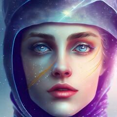 Wall Mural - A fictional person, not based on a real person. Portrait of an fictional astronaut in a spacesuit. High-tech astronaut from the future. The concept of space travel..  G. G. Generative AI