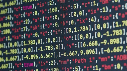 Coding UX UI script text on screen, HTML5 in editor for website development, Close up Macro of Programming code software developer. 