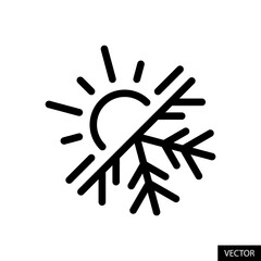 Sticker - Hot and cold temperature symbol, Sun and Snowflake sign, Air conditioning, Climate control concept icon in line style design isolated on white background. Editable stroke. Vector illustration. 