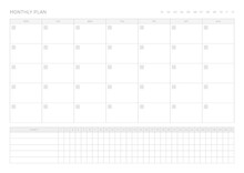 A Simple, Minimalistic Style Monthly Planner. Note, Scheduler, Diary, Calendar Planner Document Template Illustration.