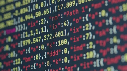 Coding UX UI script text on screen, HTML5 in editor for website development, Close up Macro of Programming code software developer. 