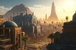 © Gasi - Futuristic Egypt. Sci-fi. Pyramid. Golden futuristic city. concept art.