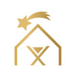 christmas nativity scene, Holy Night: manger, shed and Star of Bethlehem golden icon- vector illustration