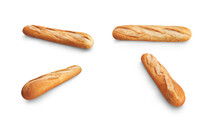 A Collection Of Traditional Fresh Crusty Baked French Baguettes, Stick Bread, Isolated Against A Transparent Background.