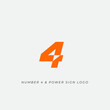 Number 4 four and electric bolt lightning power sign logo icon template