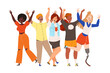 © Happypictures - Happy and Rejoicing Group of People Characters Cheering Raising Hands Up Vector Illustration